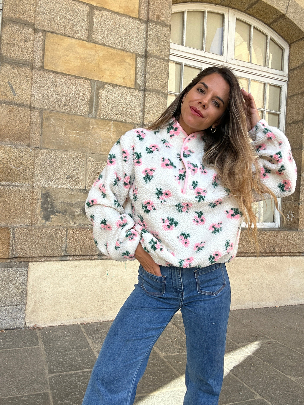 Veste moumoute fleurie Lisa