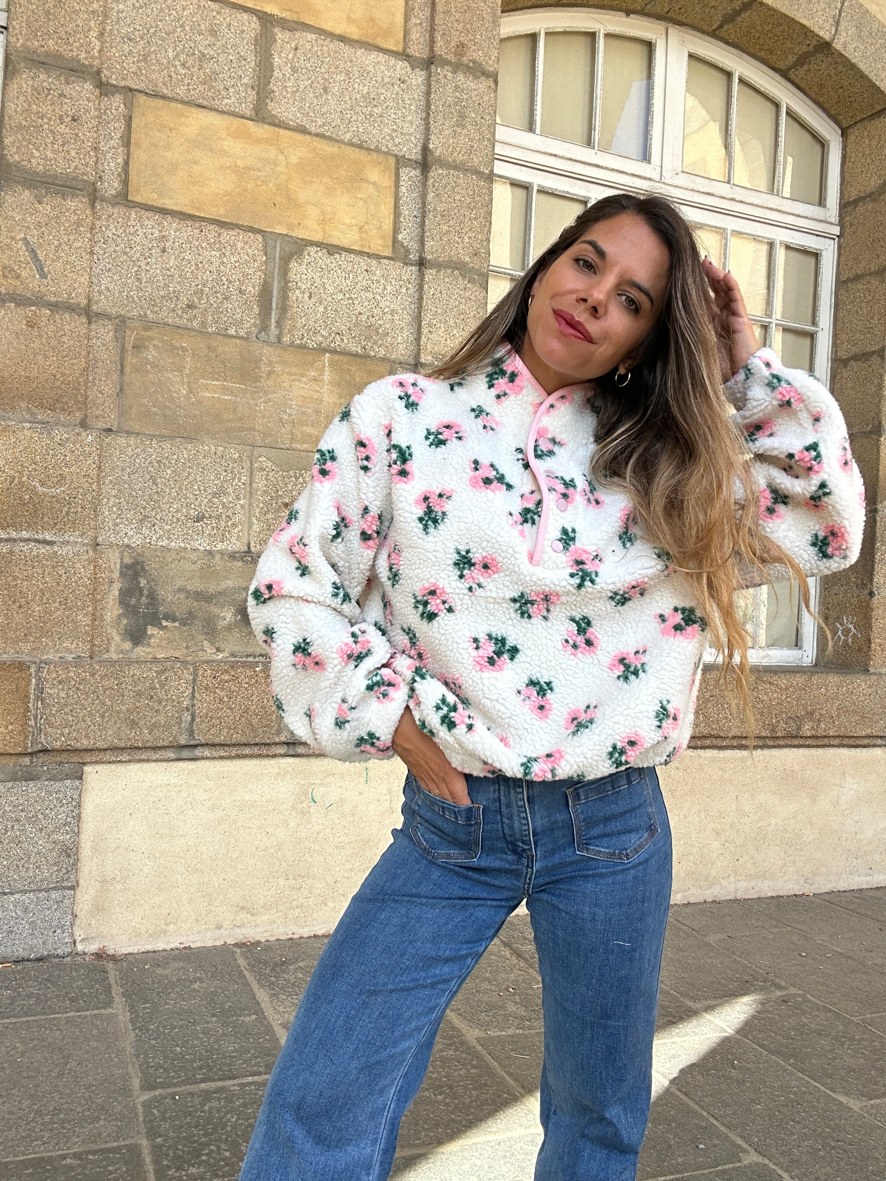Veste moumoute fleurie Lisa
