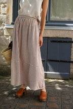Anna Stripe Skirt Ecru/Raspberry
