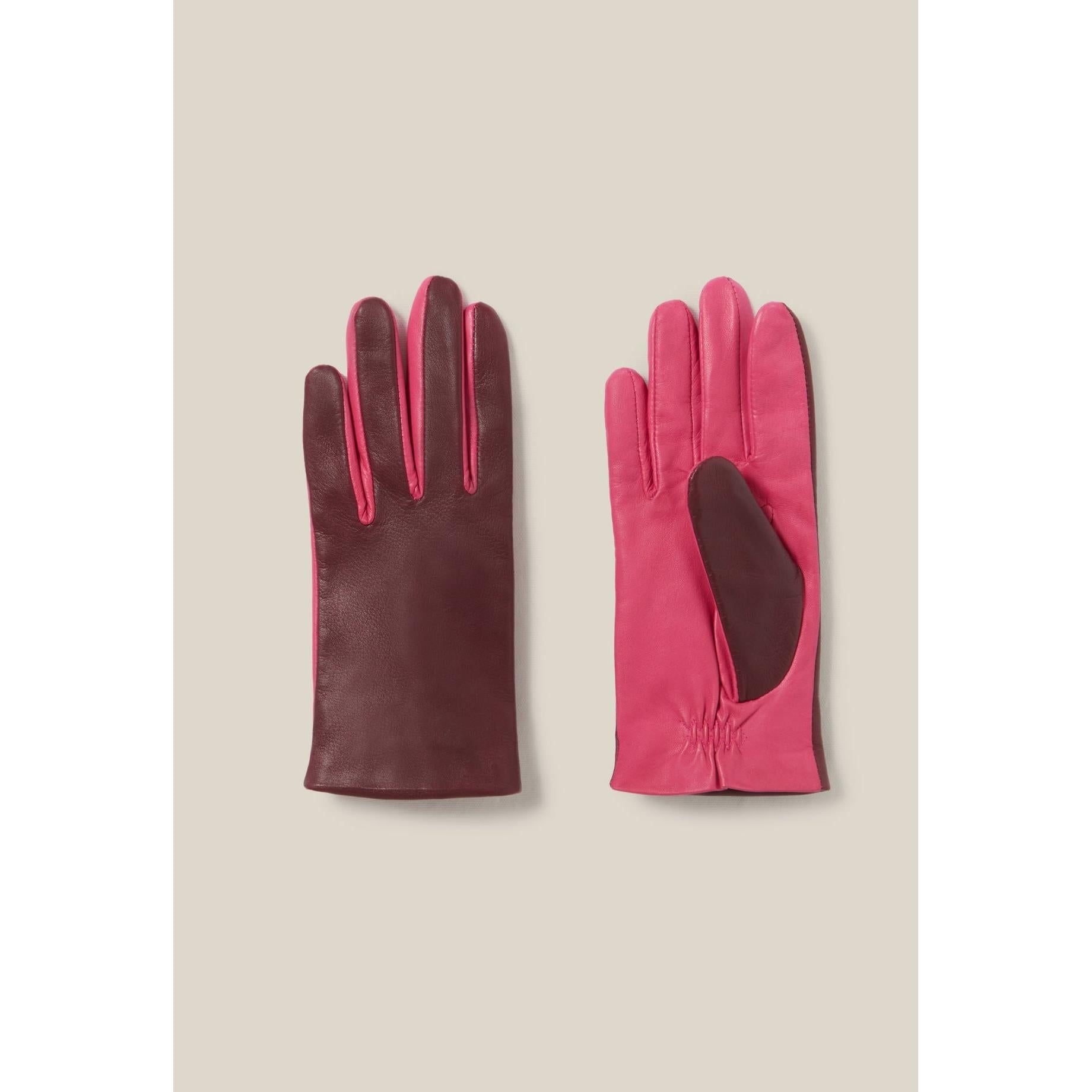 Two-tone Leather Gloves Embossed Logo