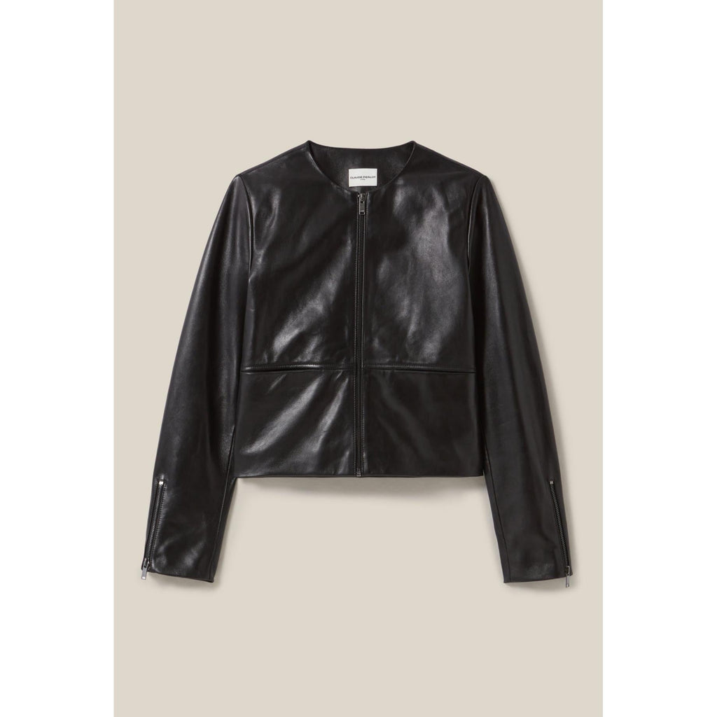 Claudie Pierlot - Short Leather Jacket Round Neck