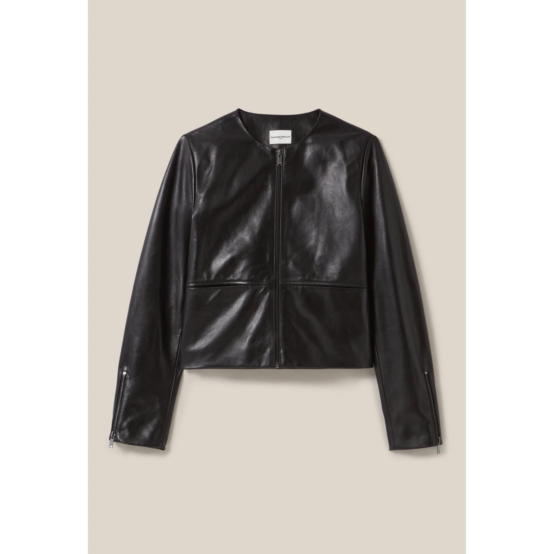 Claudie Pierlot - Short Leather Jacket Round Neck