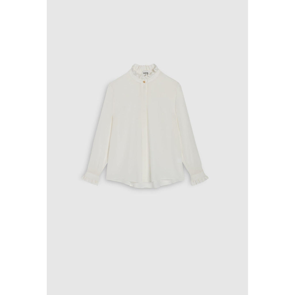 White Shirt With Wavy Stand Collar