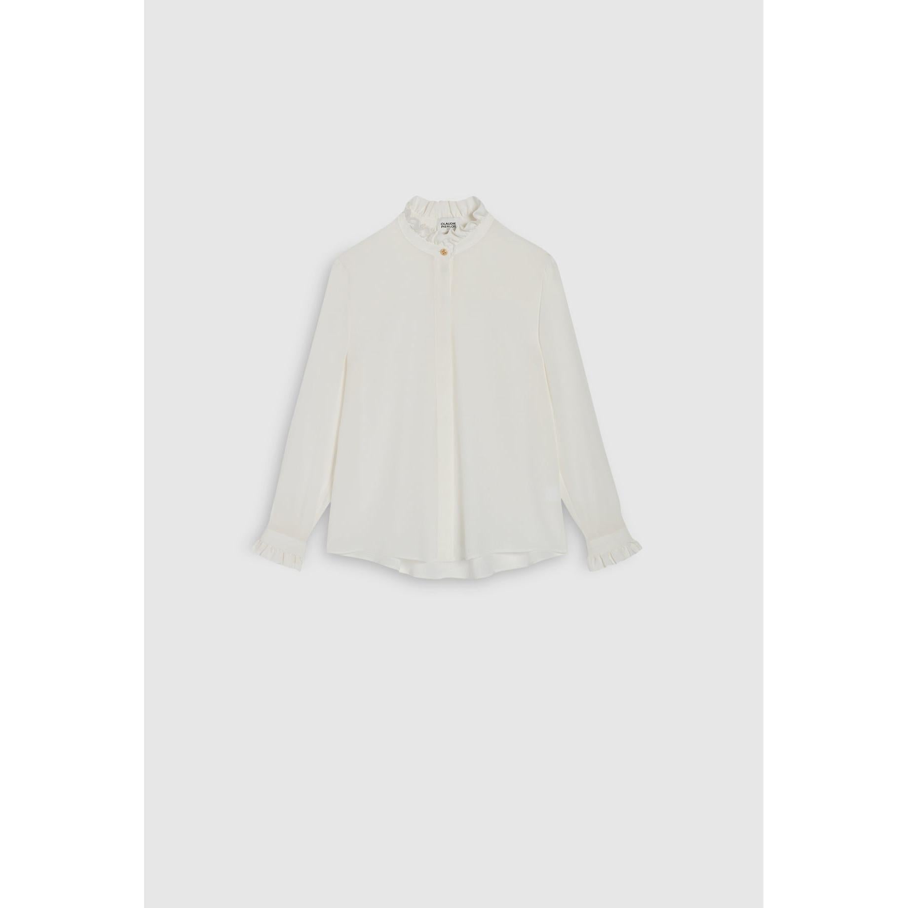 White Shirt With Wavy Stand Collar