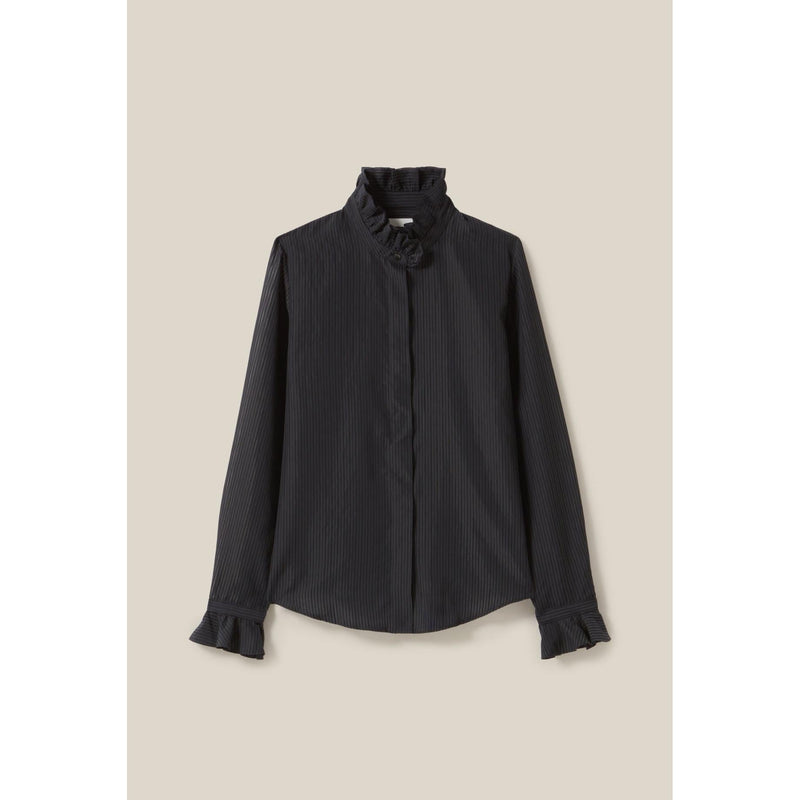 Camisa Fluida con Cuello Volante y Rayas