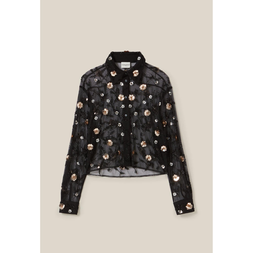 Camisa Negra Transparente Bordada