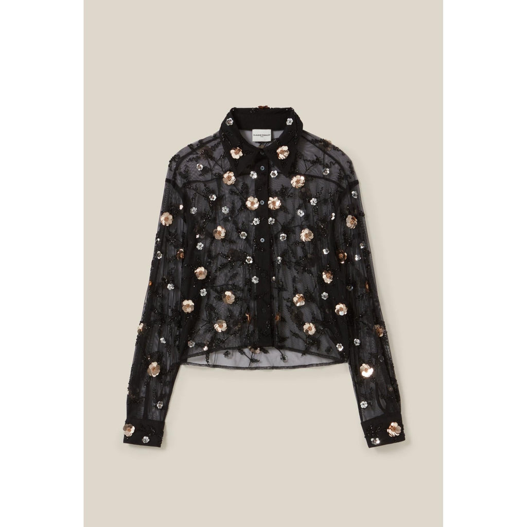 Embroidered Transparent Black Shirt