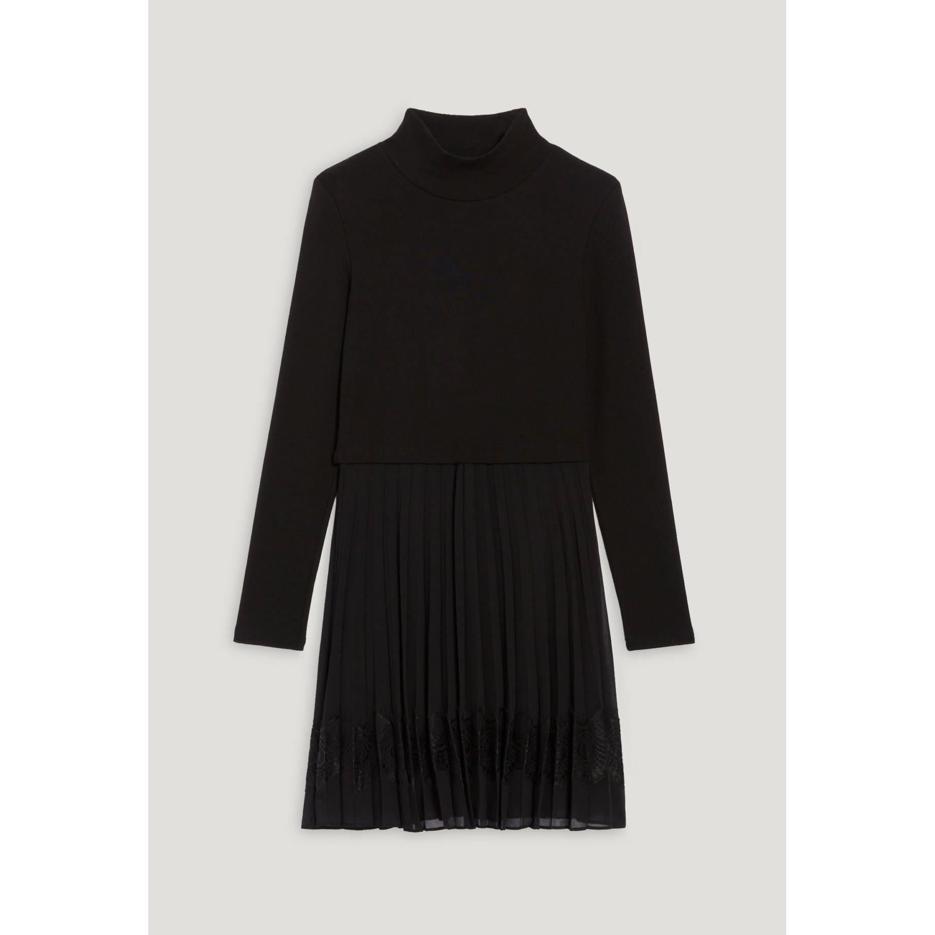 Short Black Pleated Twist Dress