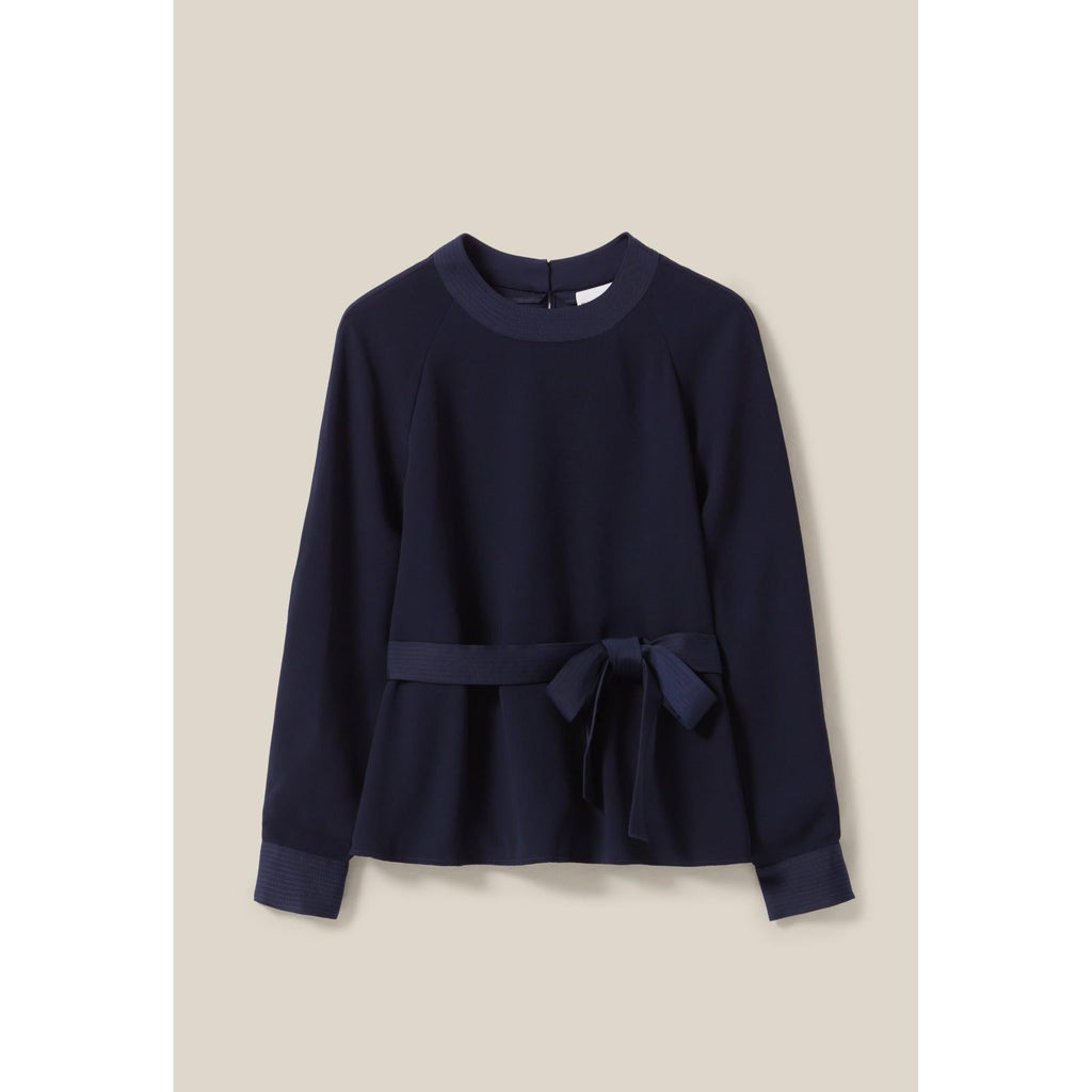 Navy Belted Fluid Blouse