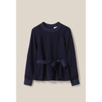 Navy Belted Fluid Blouse