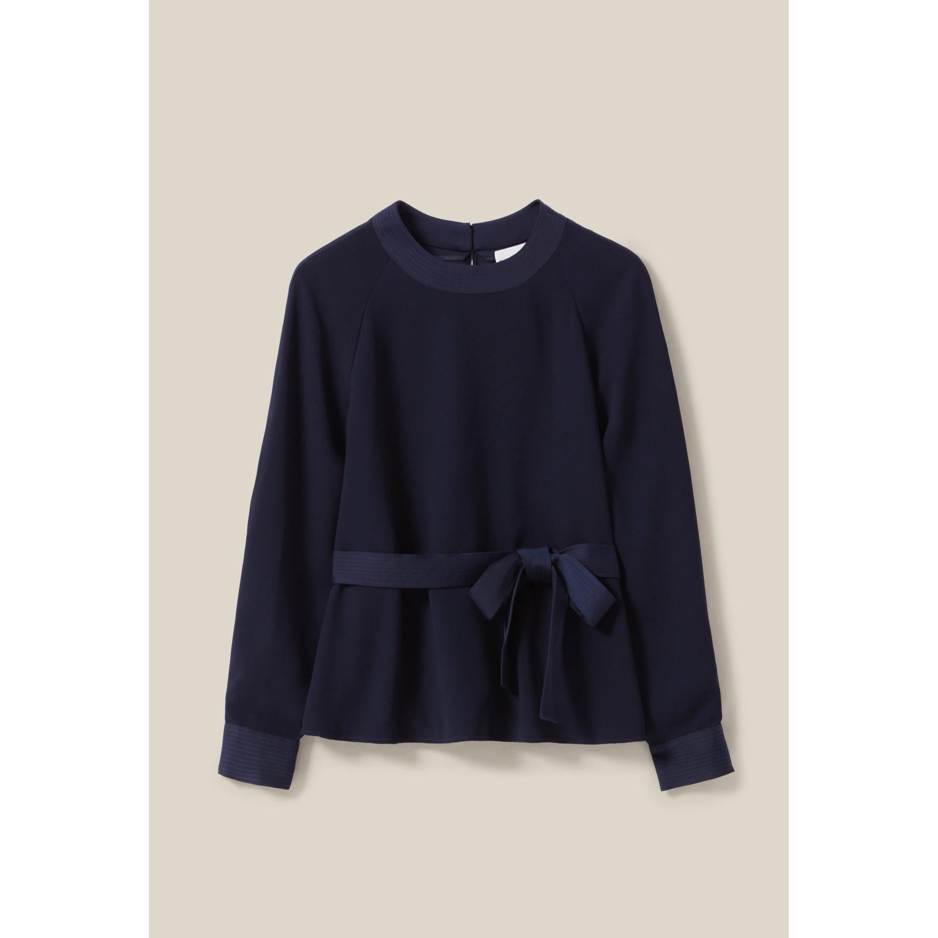 Navy Belted Fluid Blouse