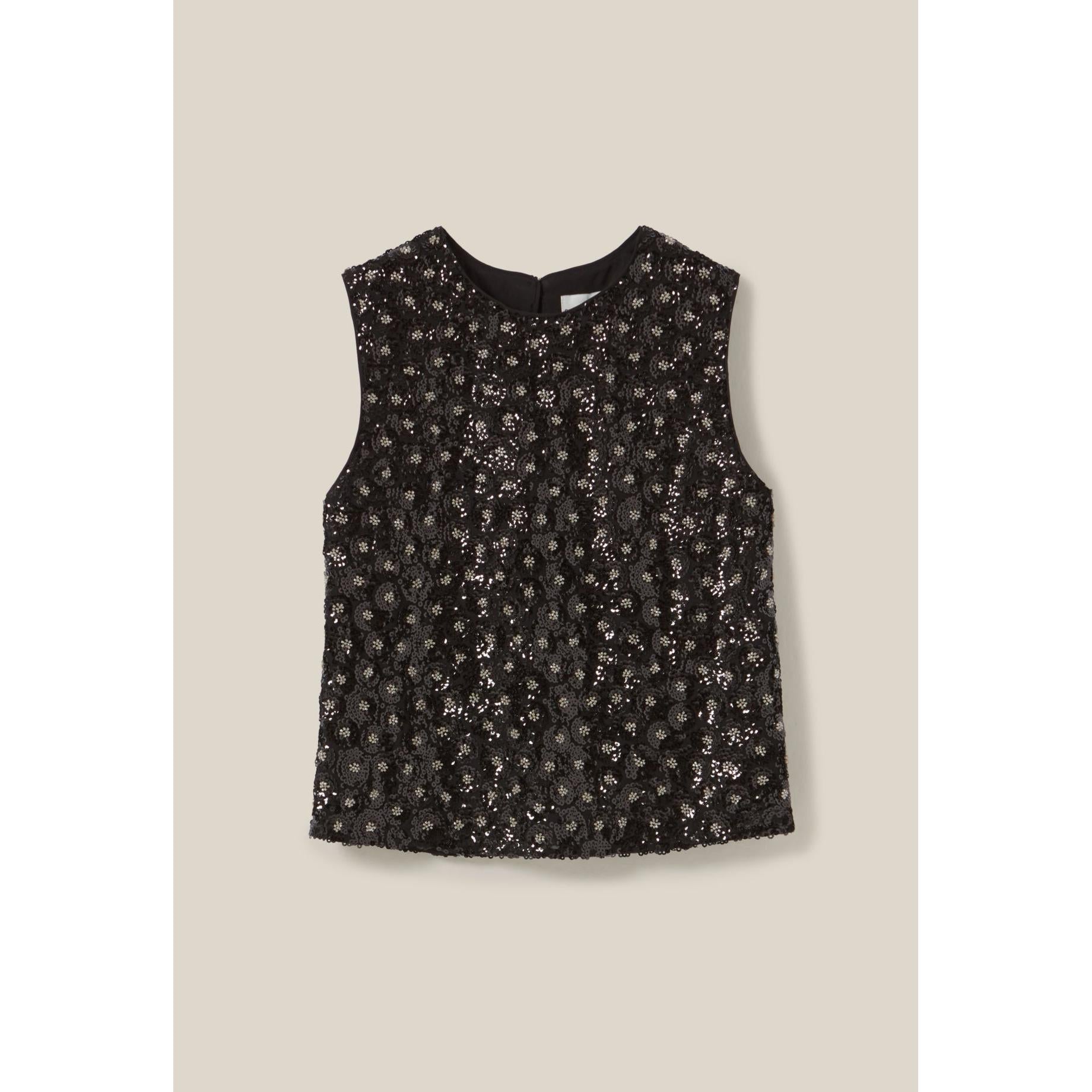 Top Noir Sequins Brodés Dos Ouvert