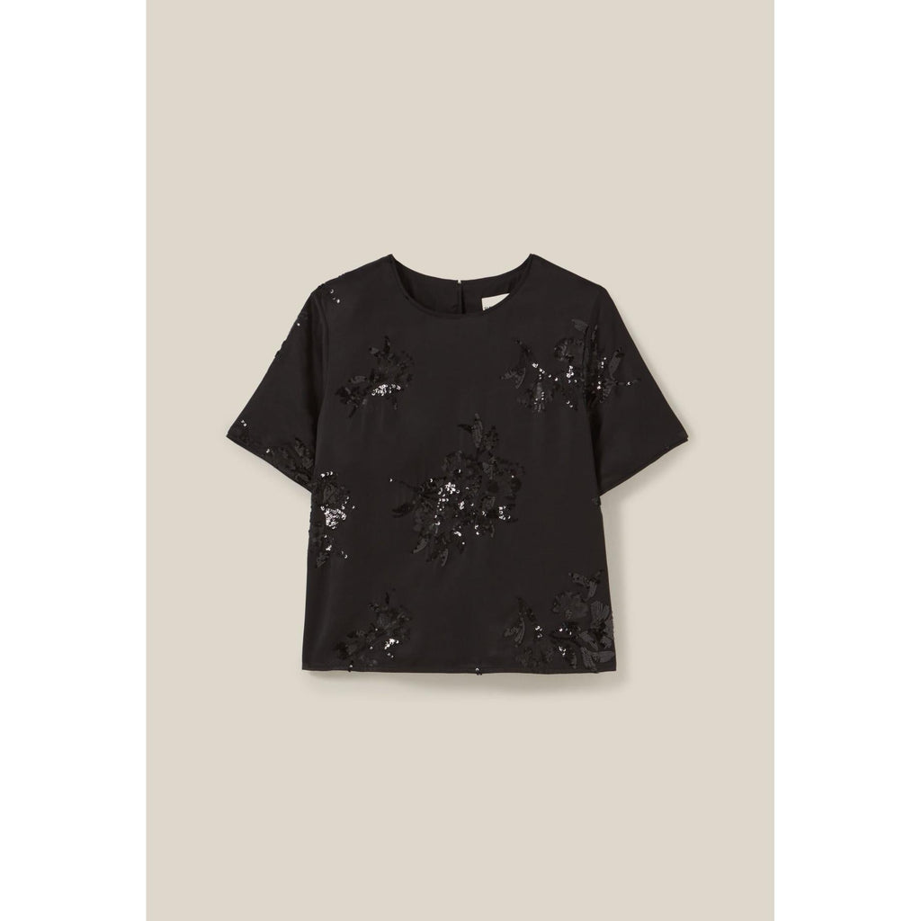 Claudie Pierlot - Top Negro Lentejuelas Bordadas