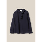 Claudie Pierlot - Dark Blue Ruffled Striped Blouse