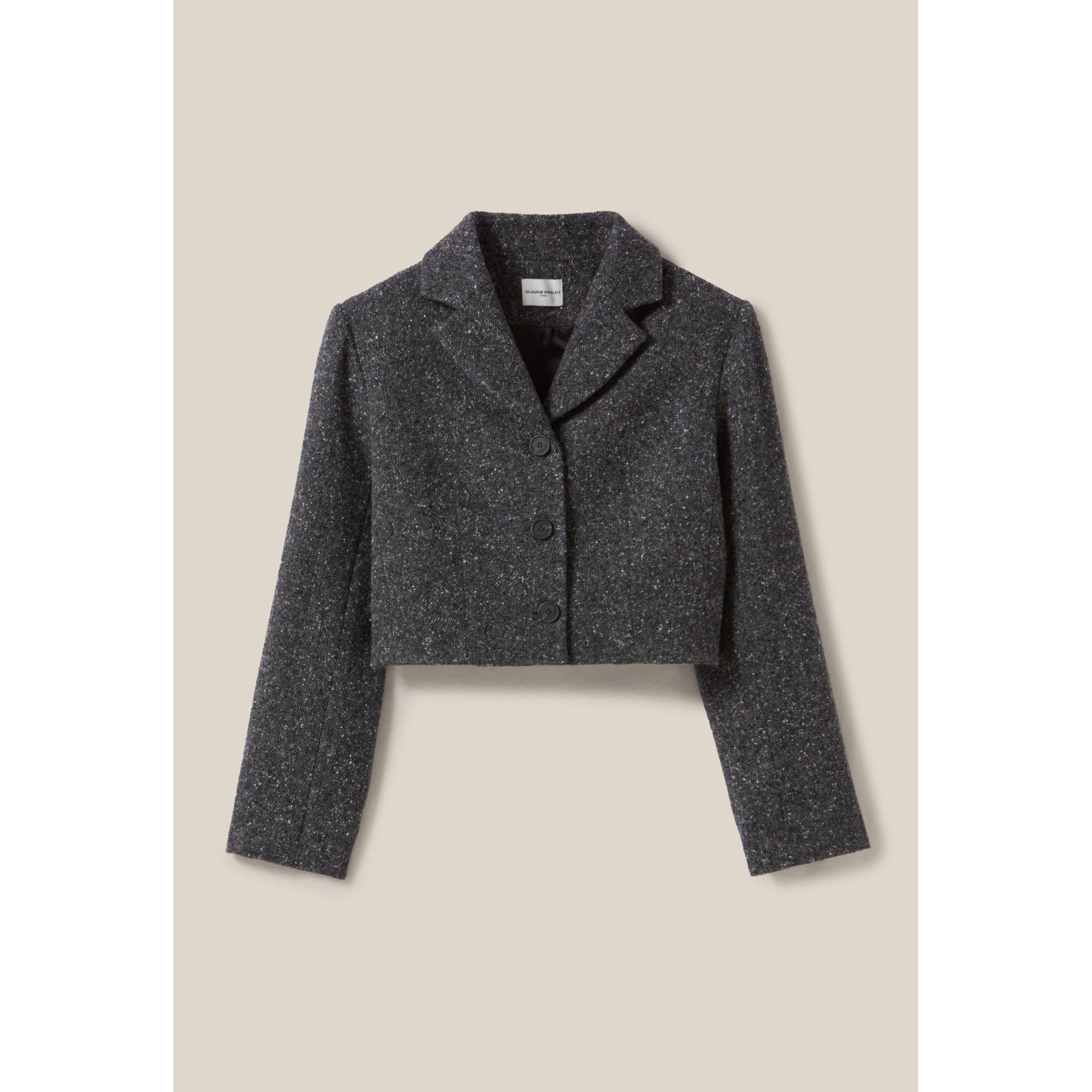 Claudie Pierlot - Chaqueta Tweed Gris de Lana Mezclada