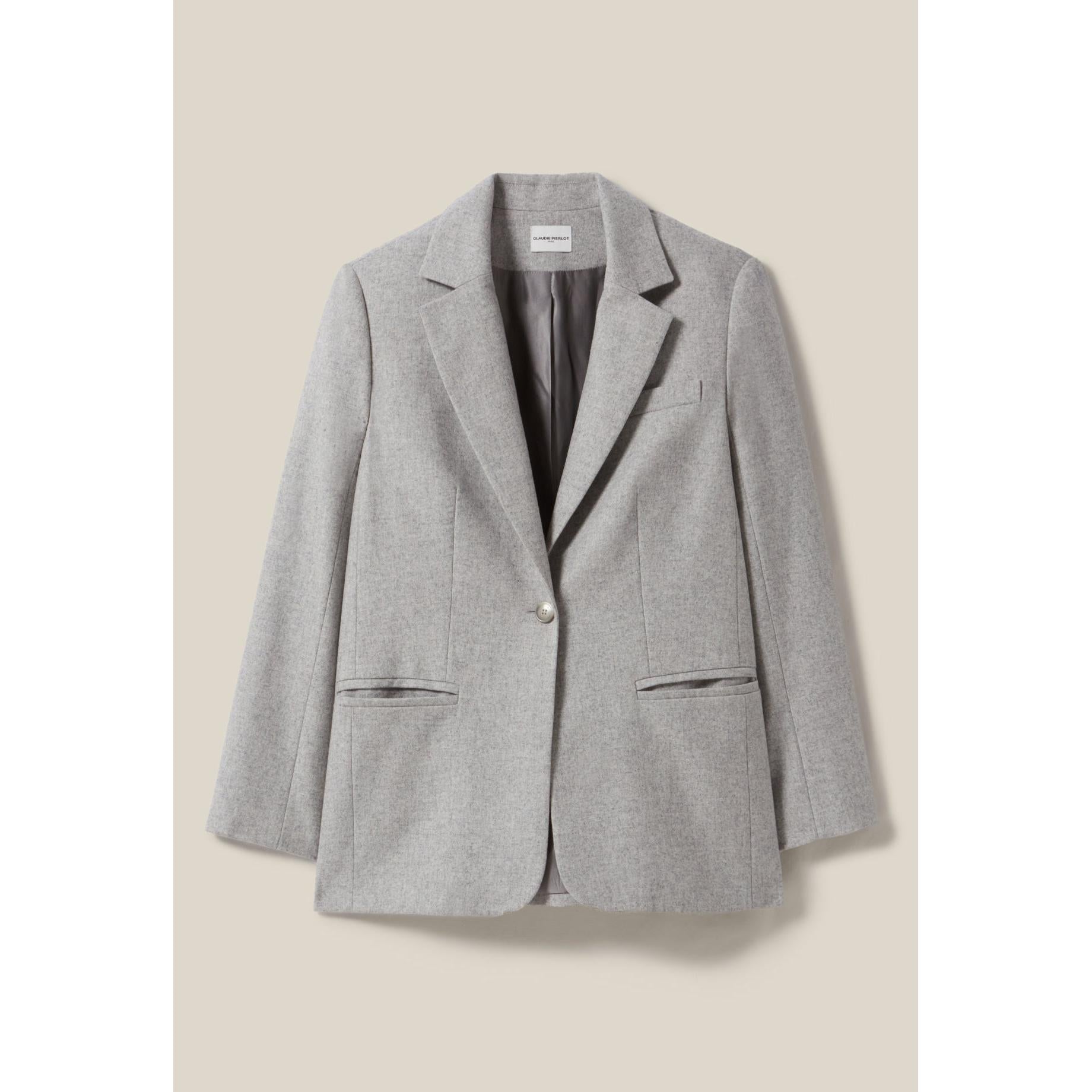 Veste Tailleur Gris Laine Mélangée