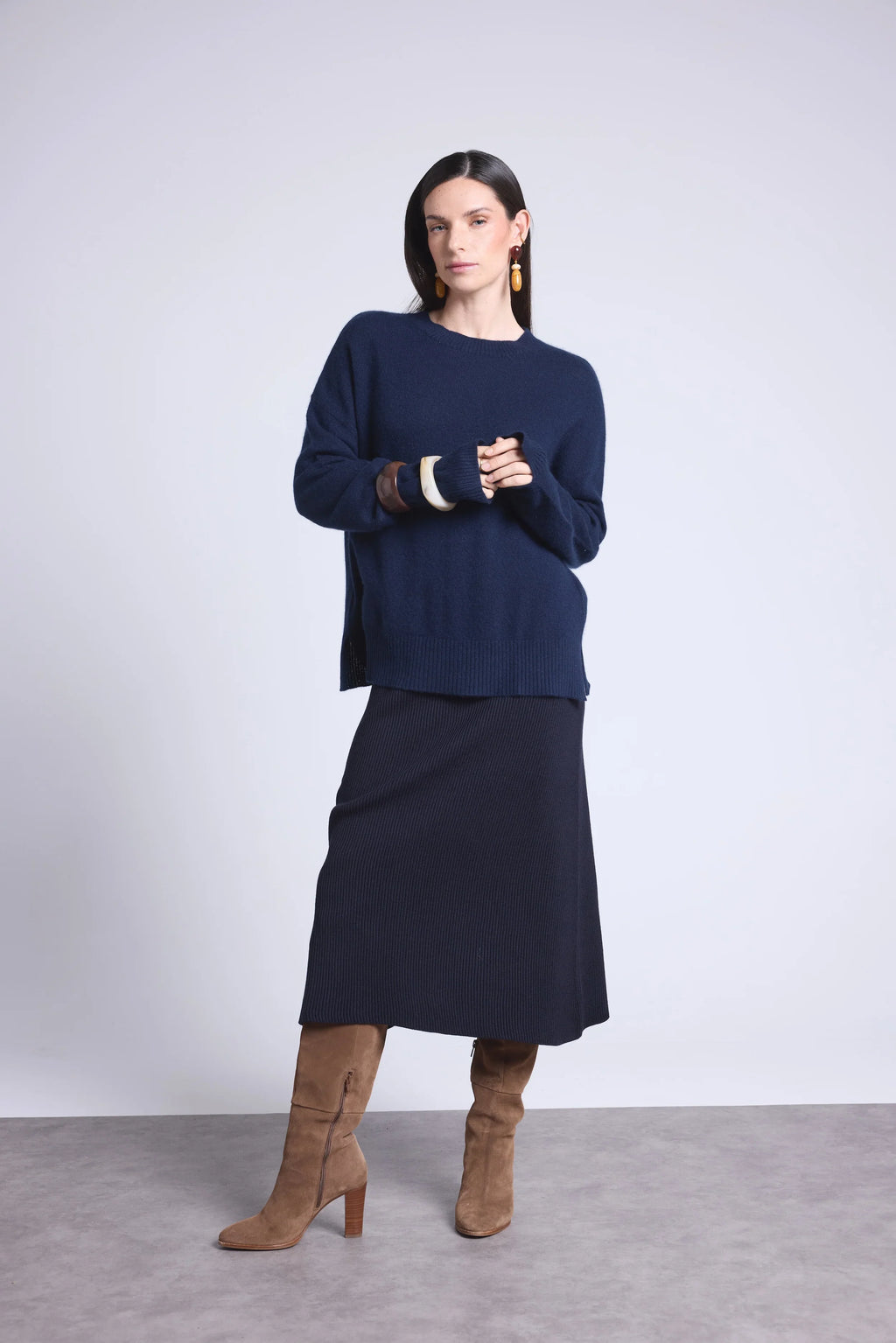 Pull Col Rond Oversize Cgiada - Bleu Marine - Femme