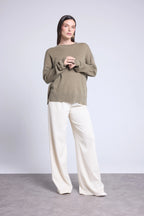 Pull Col Rond Oversize Cgiada - Vert Khaki - Femme