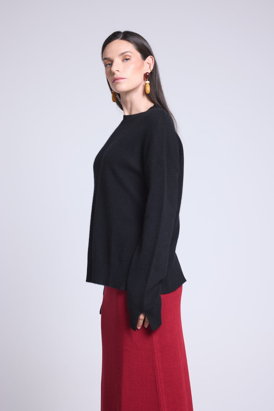 Jersey oversize de cuello redondo Cgiada - Negro - Mujer
