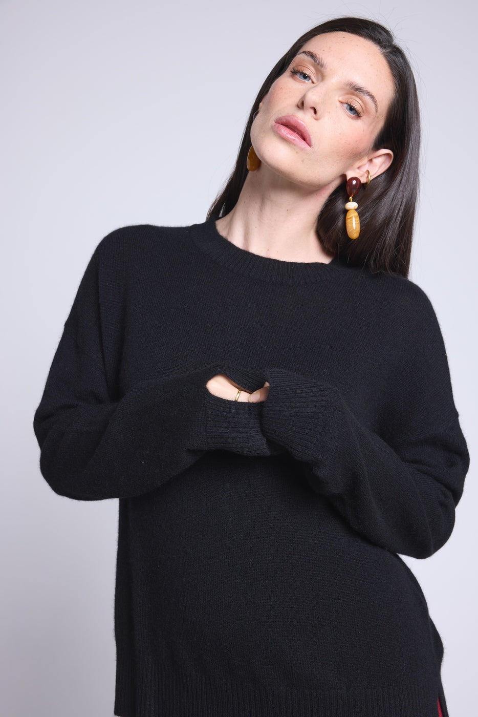 Jersey oversize de cuello redondo Cgiada - Negro - Mujer