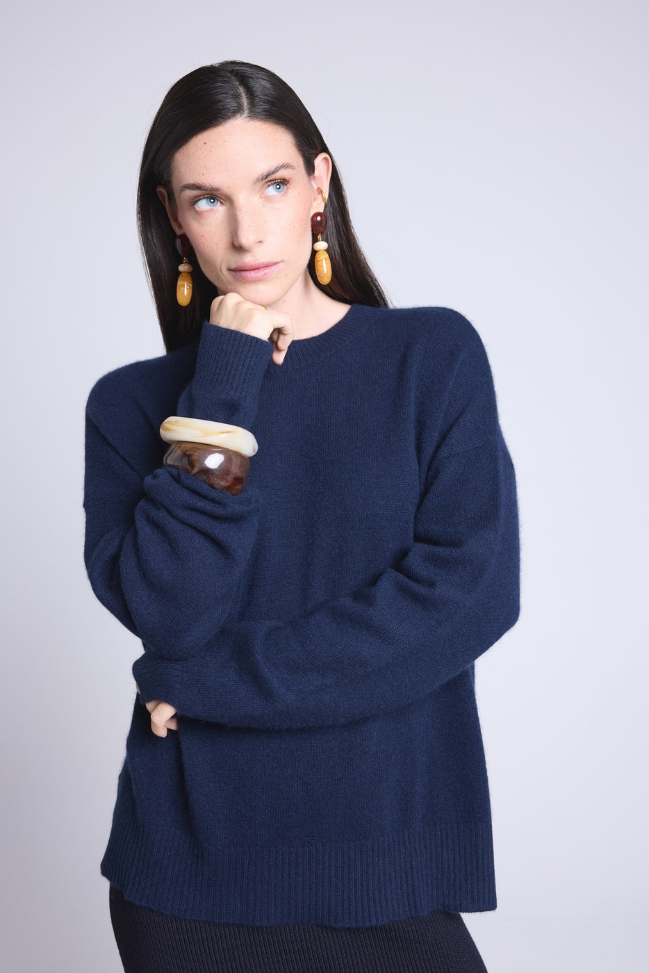 Pull Col Rond Oversize Cgiada - Bleu Marine - Femme