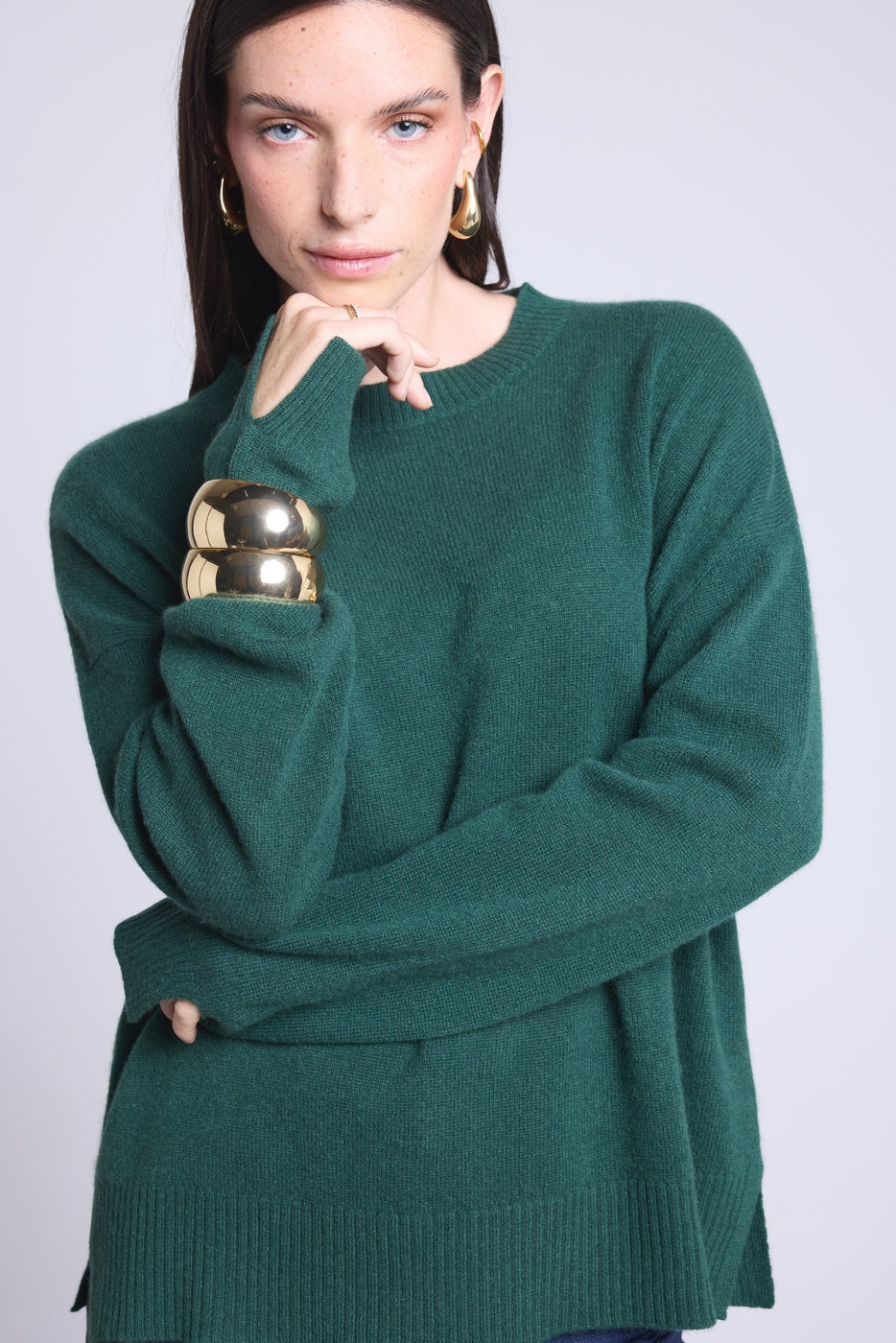 Maglione girocollo oversize Cgiada - Verde bottiglia - Donna - 100% Cashmere