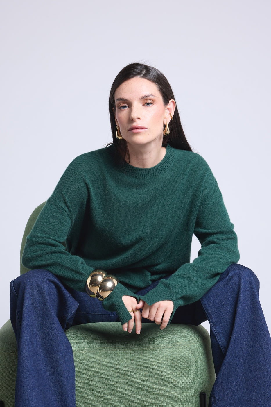 Maglione girocollo oversize Cgiada - Verde bottiglia - Donna - 100% Cashmere