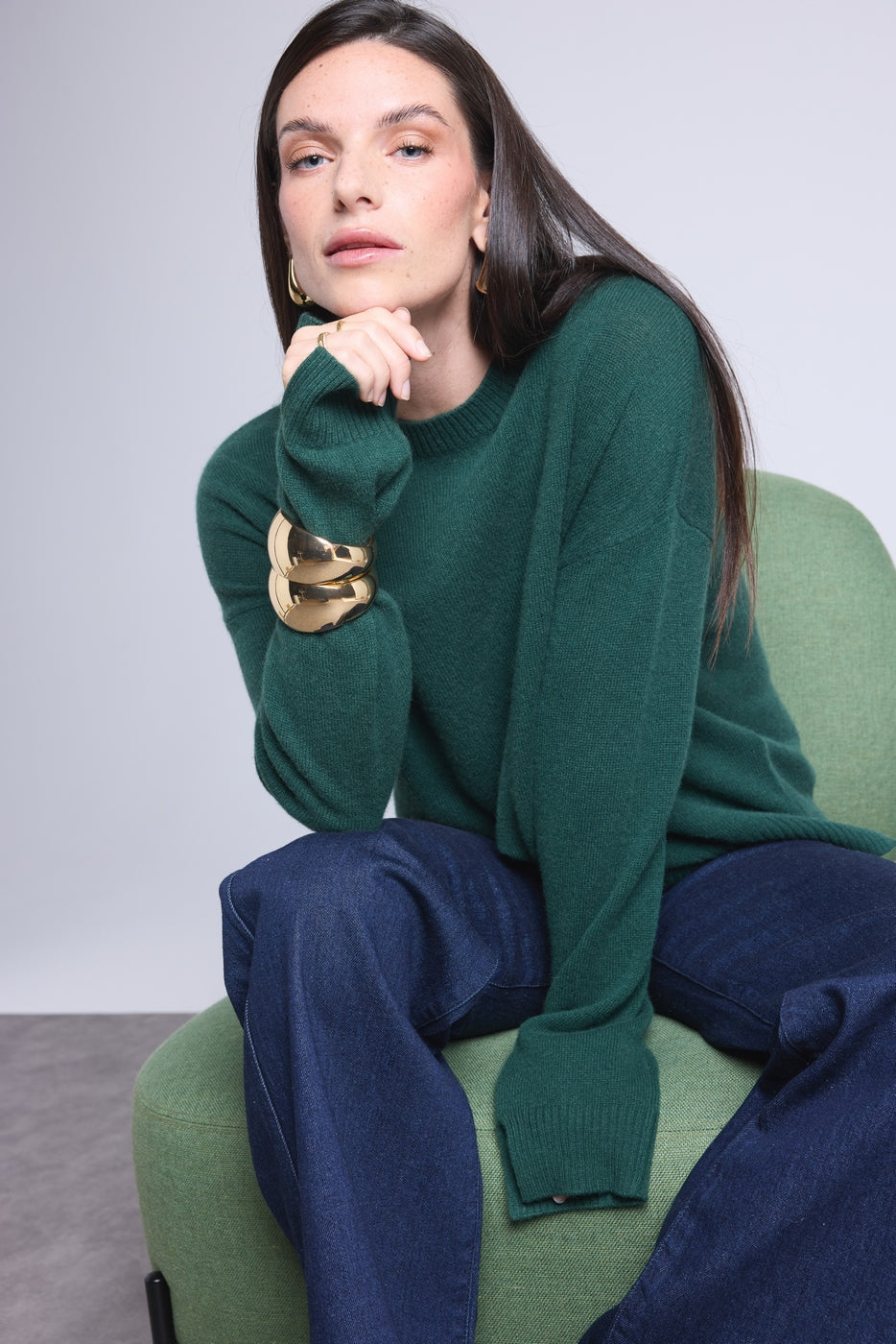 Maglione girocollo oversize Cgiada - Verde bottiglia - Donna - 100% Cashmere