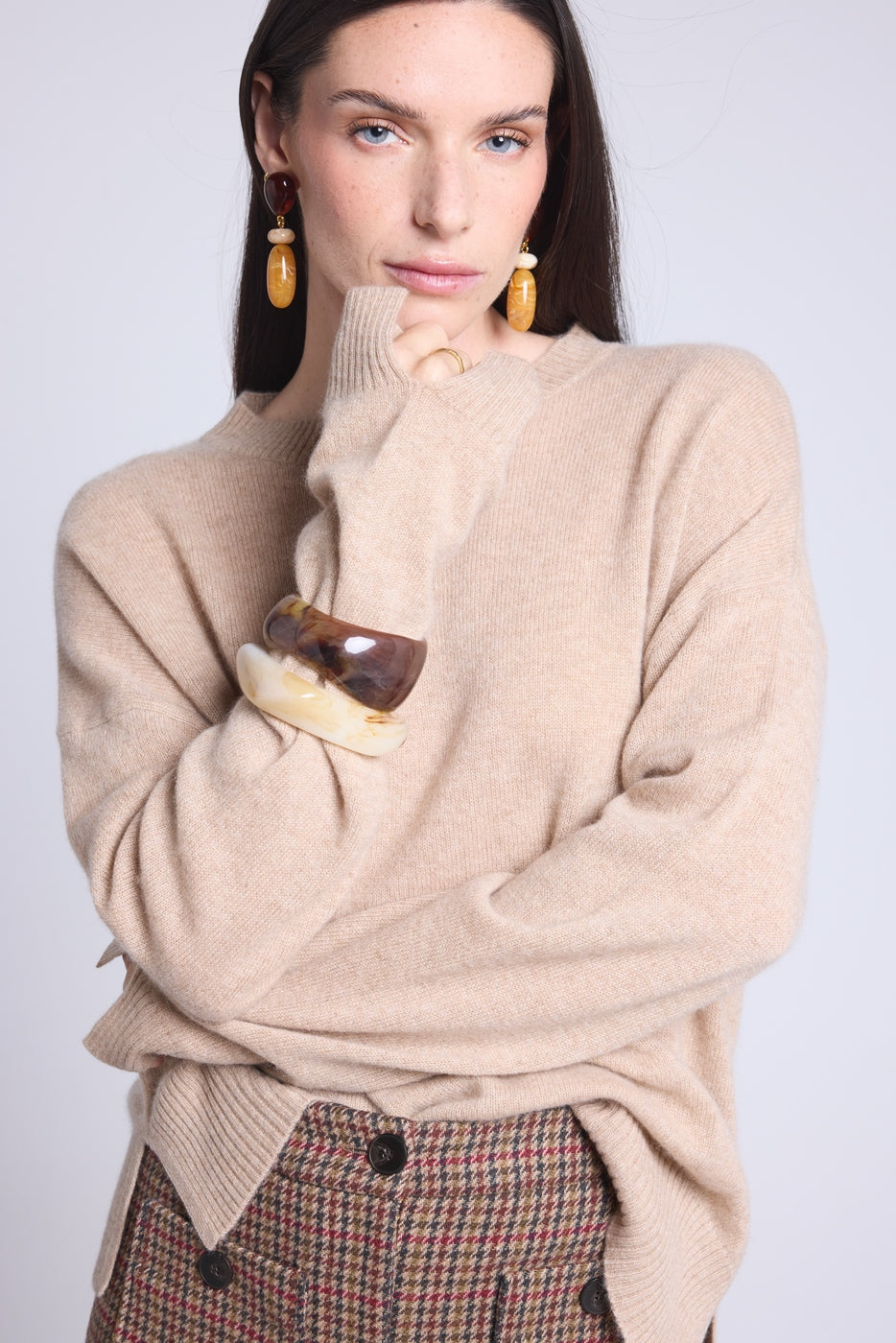 Pull Col Rond Oversize Cgiada - Beige Creme - Femme