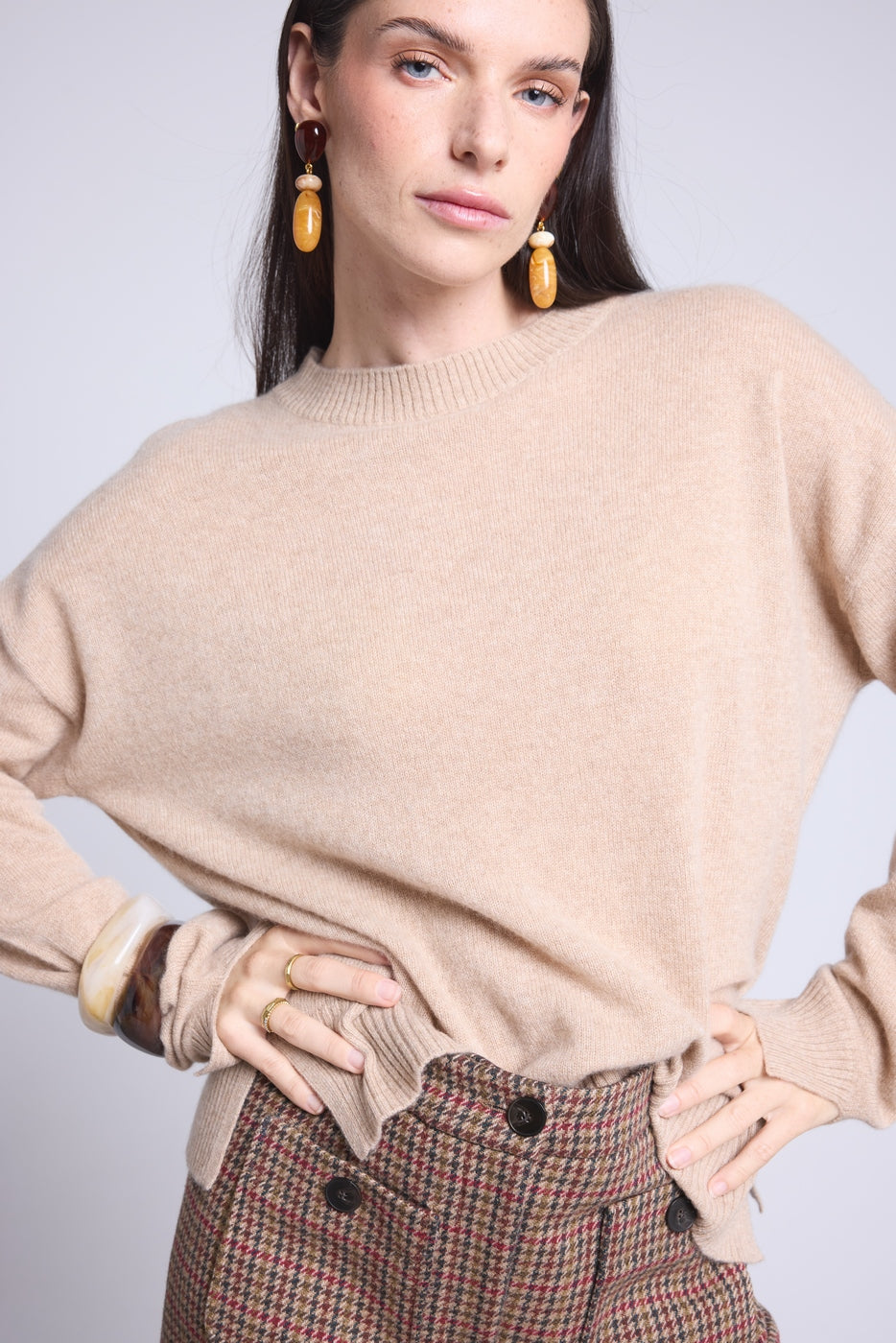 Pull Col Rond Oversize Cgiada - Beige Creme - Femme