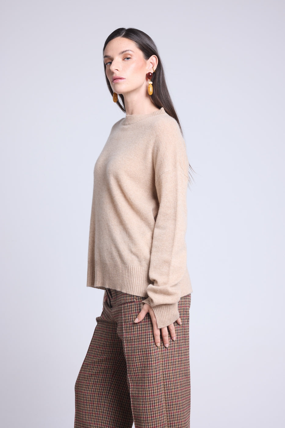 Pull Col Rond Oversize Cgiada - Beige Creme - Femme
