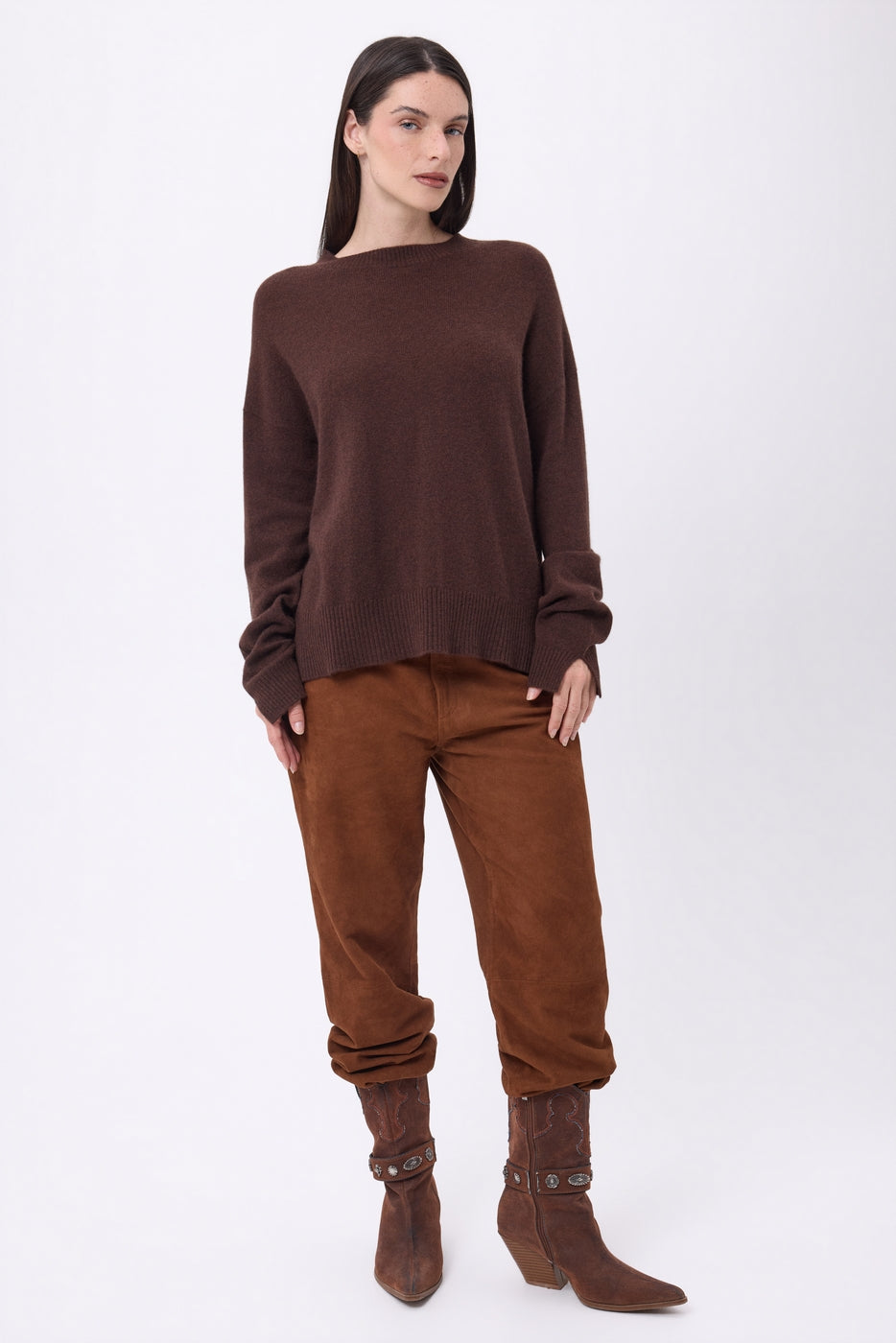 Jersey Cuello Redondo Oversize Cgiada - Marrón Chocolate - Mujer - 100% Cachemira