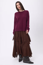 Jersey oversize de cuello redondo Cgiada - Lie-De-Vino - Mujer