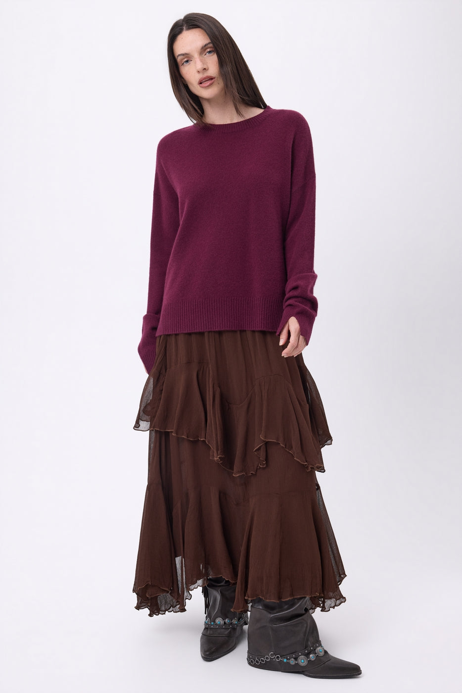Jersey oversize de cuello redondo Cgiada - Lie-De-Vino - Mujer