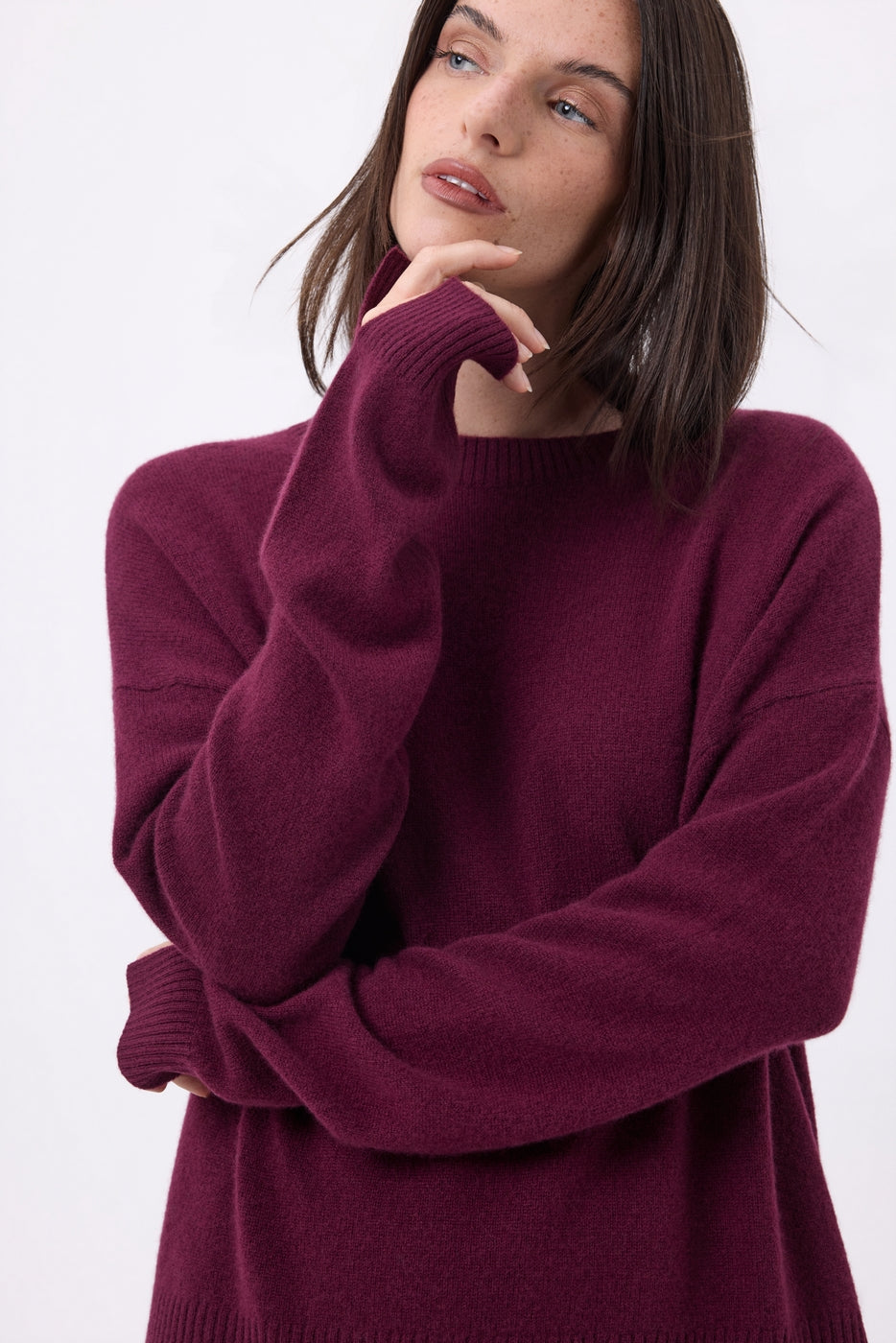 Jersey oversize de cuello redondo Cgiada - Lie-De-Vino - Mujer