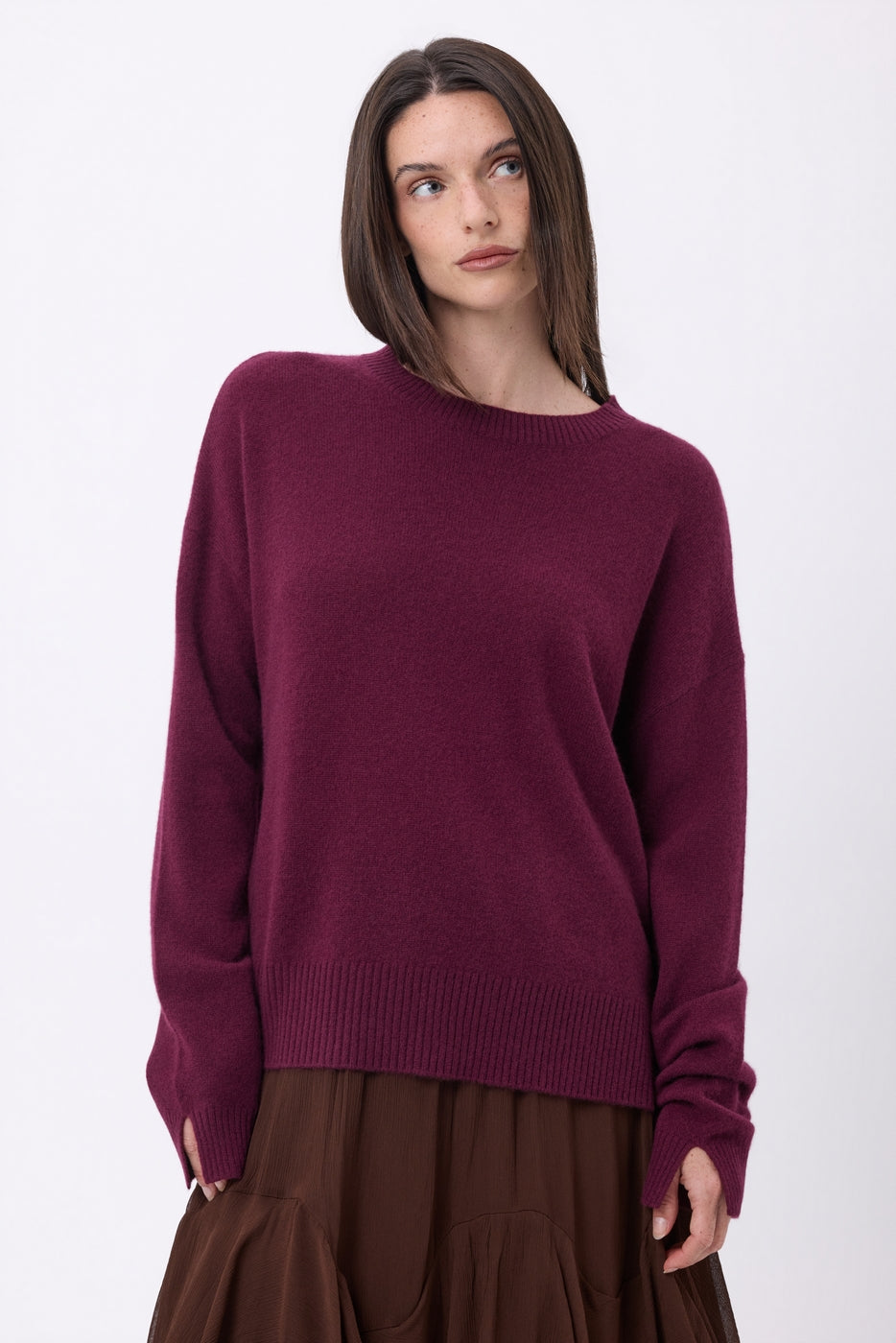 Jersey oversize de cuello redondo Cgiada - Lie-De-Vino - Mujer