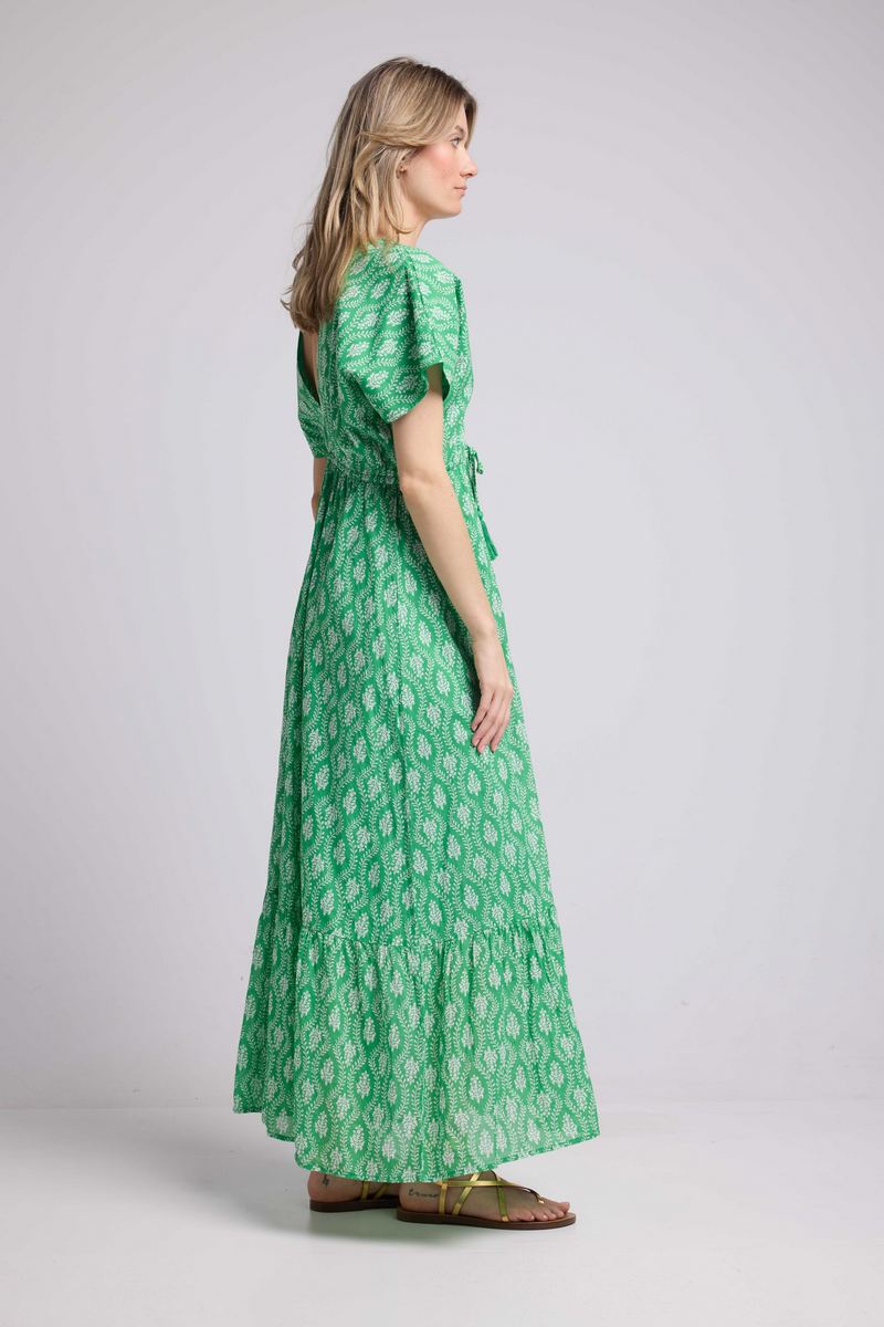 Robe Longue Manches Courtes - Rosaces Vertes