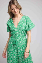 Robe Longue Manches Courtes - Rosaces Vertes
