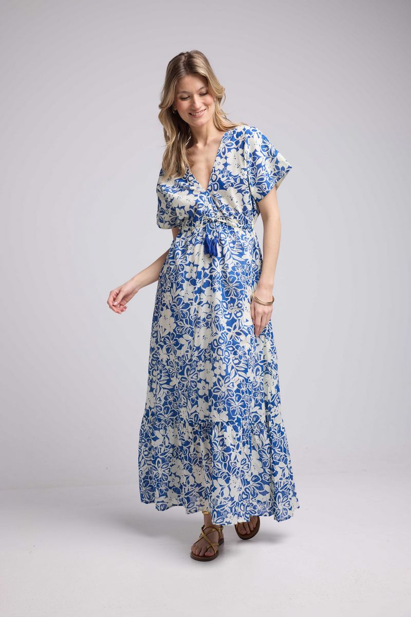Long Short Sleeve Dress - Blue Flowers
