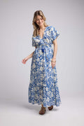 Long Short Sleeve Dress - Blue Flowers