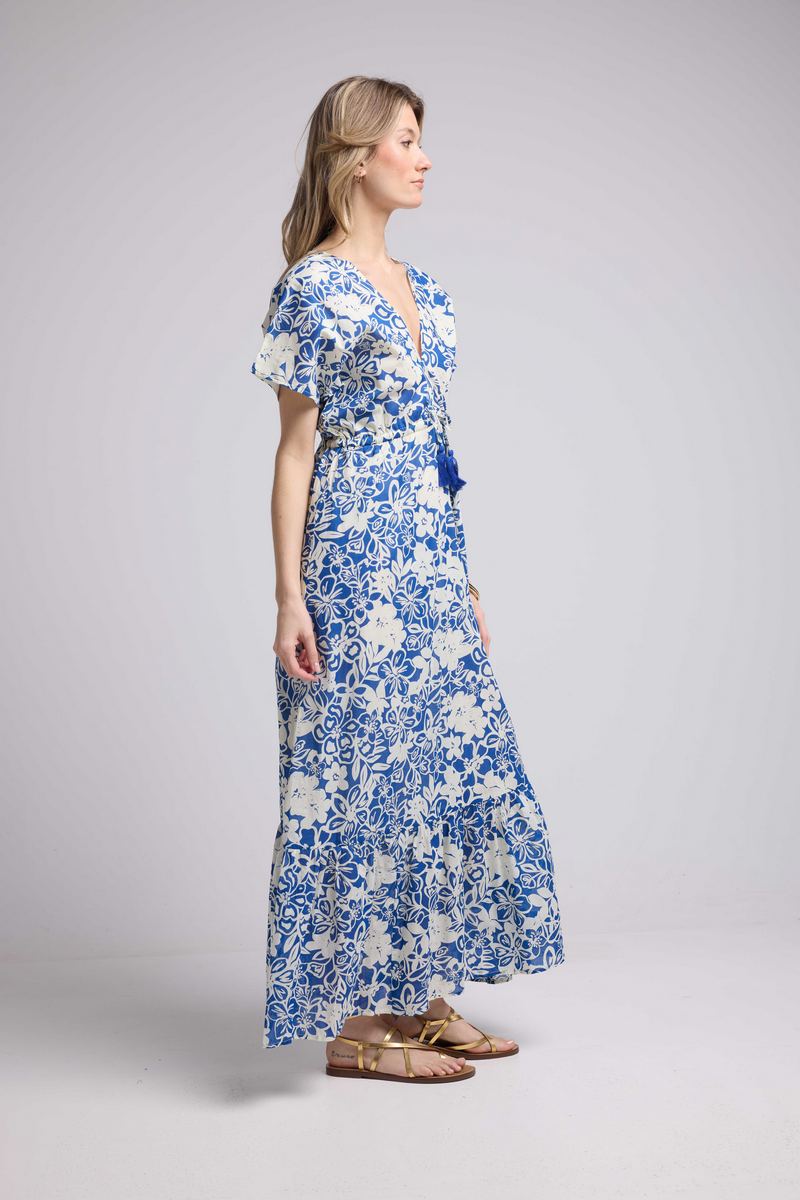 Long Short Sleeve Dress - Blue Flowers