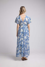 Long Short Sleeve Dress - Blue Flowers