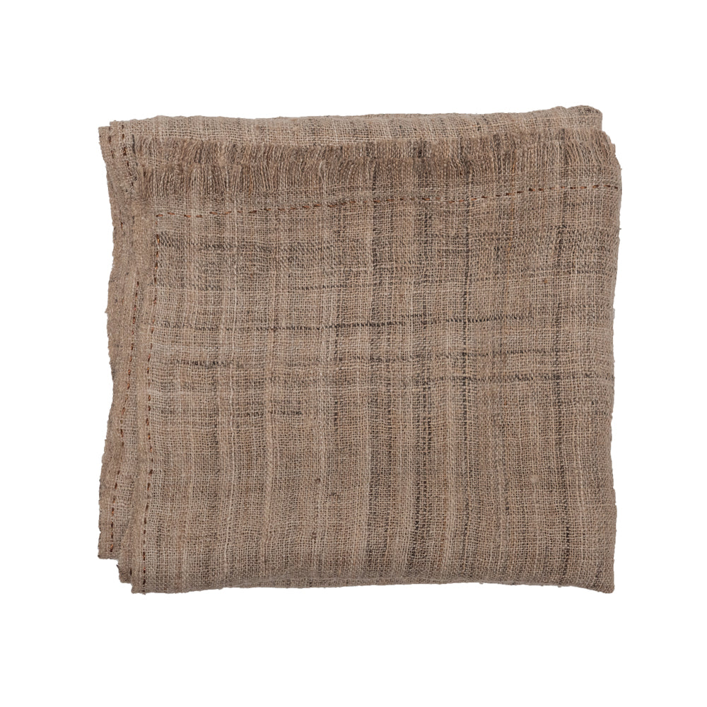 Hemp Throw with Shiny Stitching - Brown