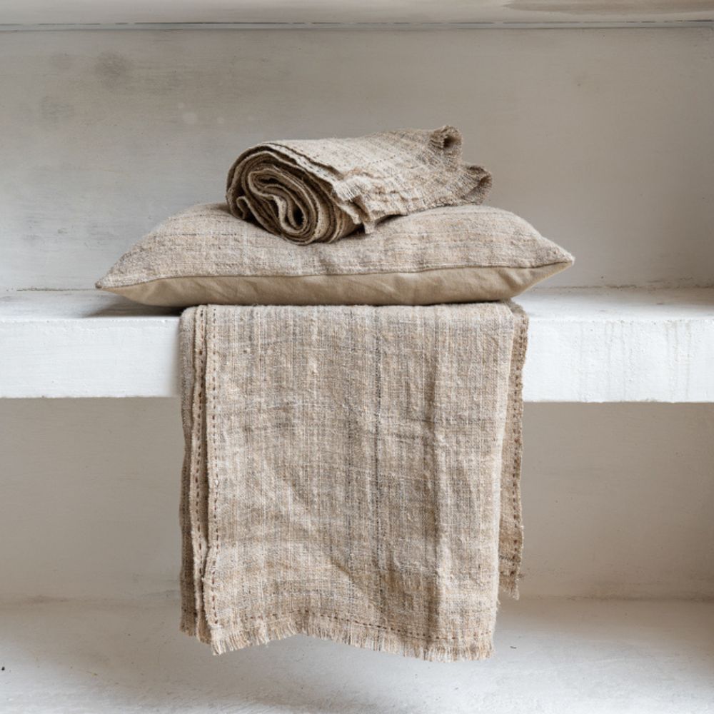 Hemp Throw with Shiny Stitching - Brown