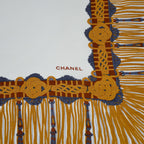 Pañuelo Chanel Cuadrado Seda Crudo y Oro
