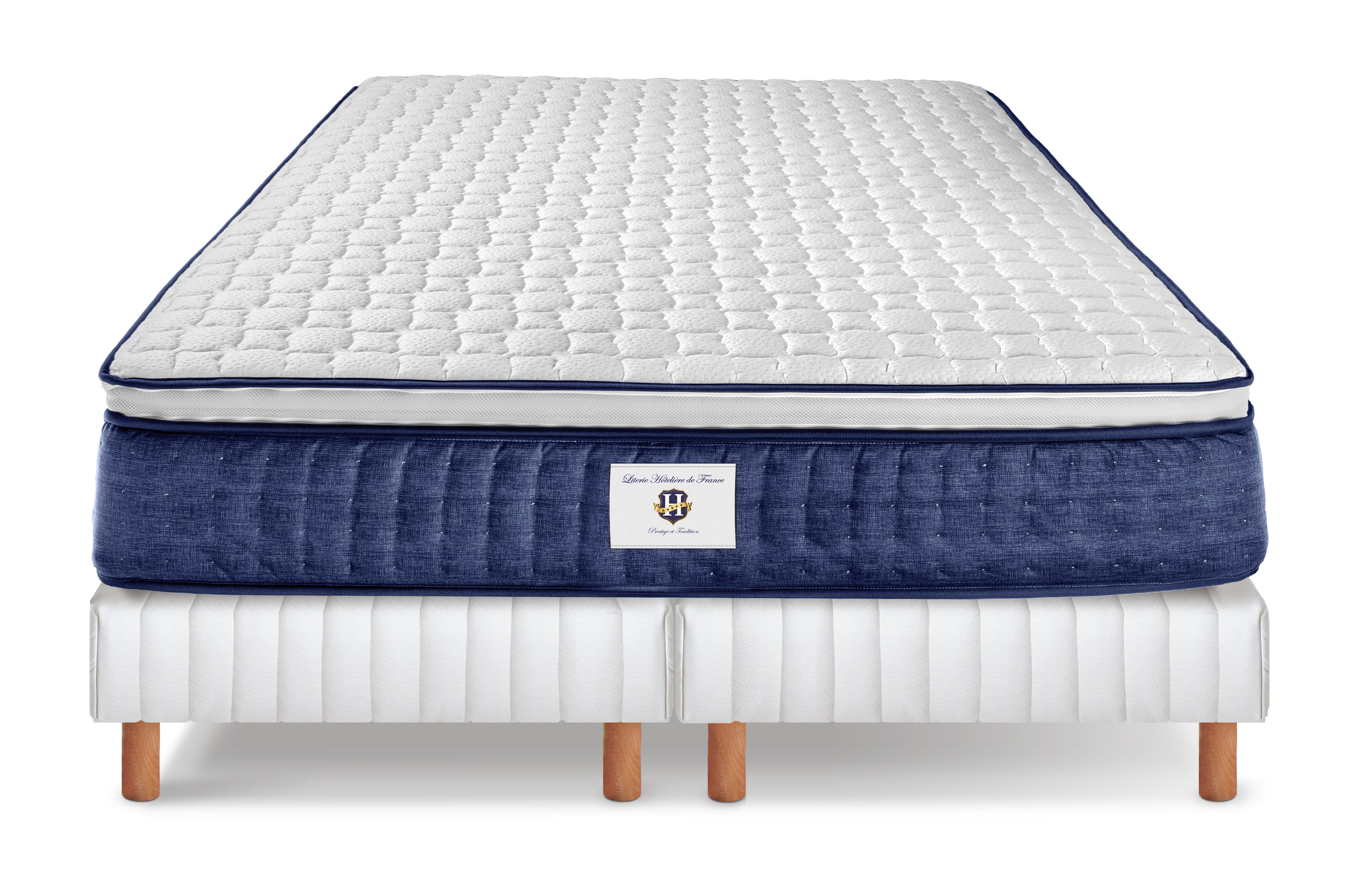 Chantilly - Ensemble Matelas + Sommier - Blanc/ Bleu