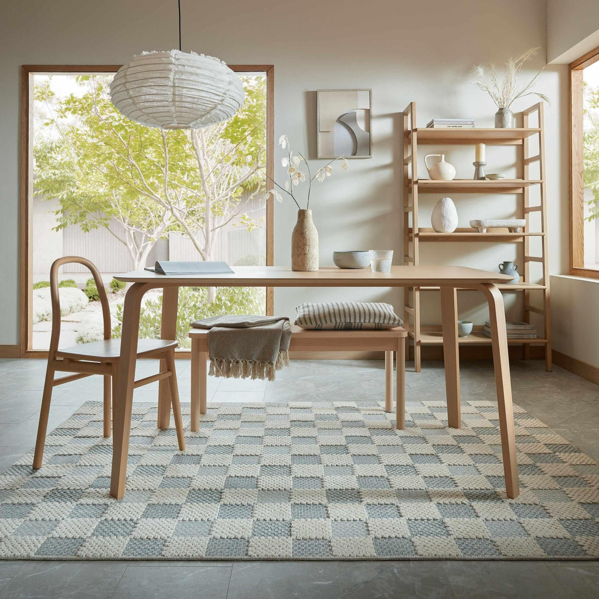 Muted Checkerboard - Wasbaar vloerkleed