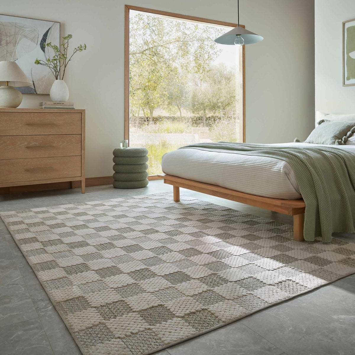 Muted Checkerboard - Wasbaar vloerkleed