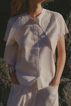 Top - Charlotte - Ecru Curry Stripe