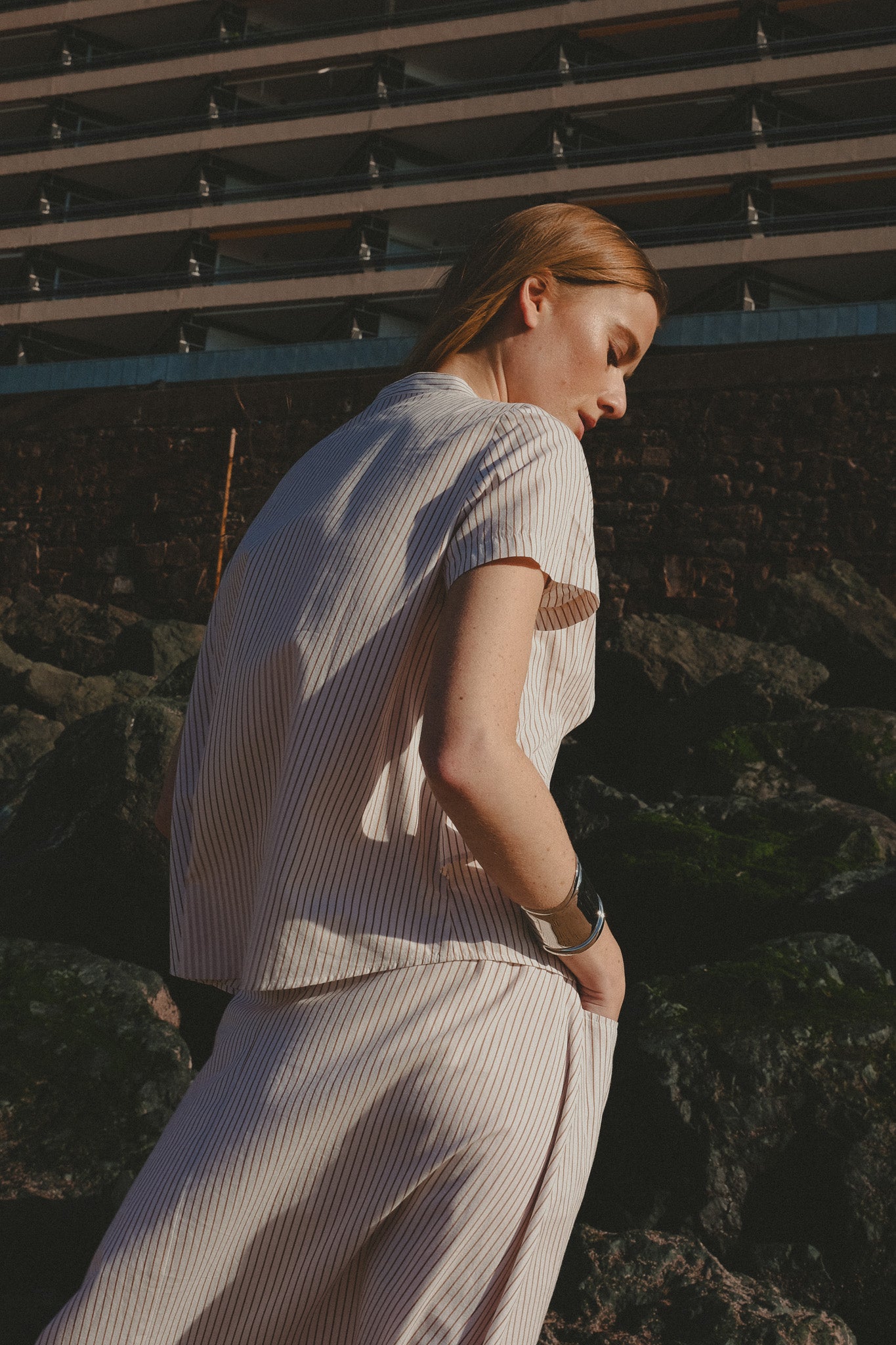 Top - Charlotte - Ecru Curry Stripe